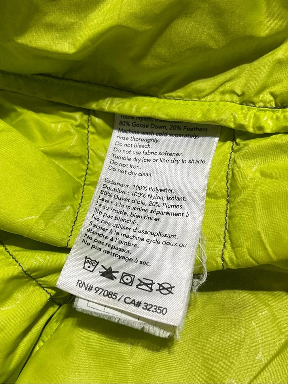 Outdoor Research Transcendent Down Jacket Mens L Gray Neon Goose Puffer **READ**
